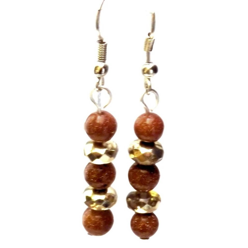 Brown goldstone and honey glass earrings 886